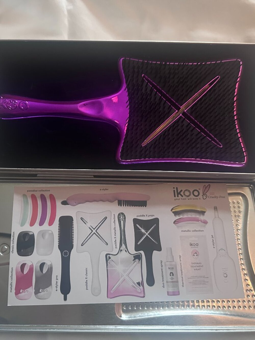 ikoo Paddle X Pops NIB BlowDry Styling Hair Brush Metallic PinkPurple LoveAffair